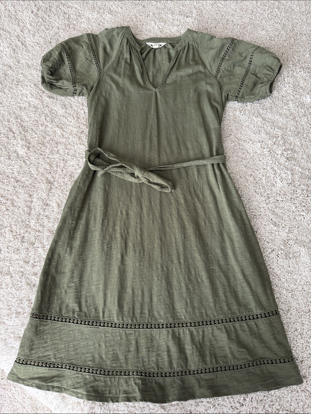 Boden Olive Green Short Sleeve Belted Midi Dress
